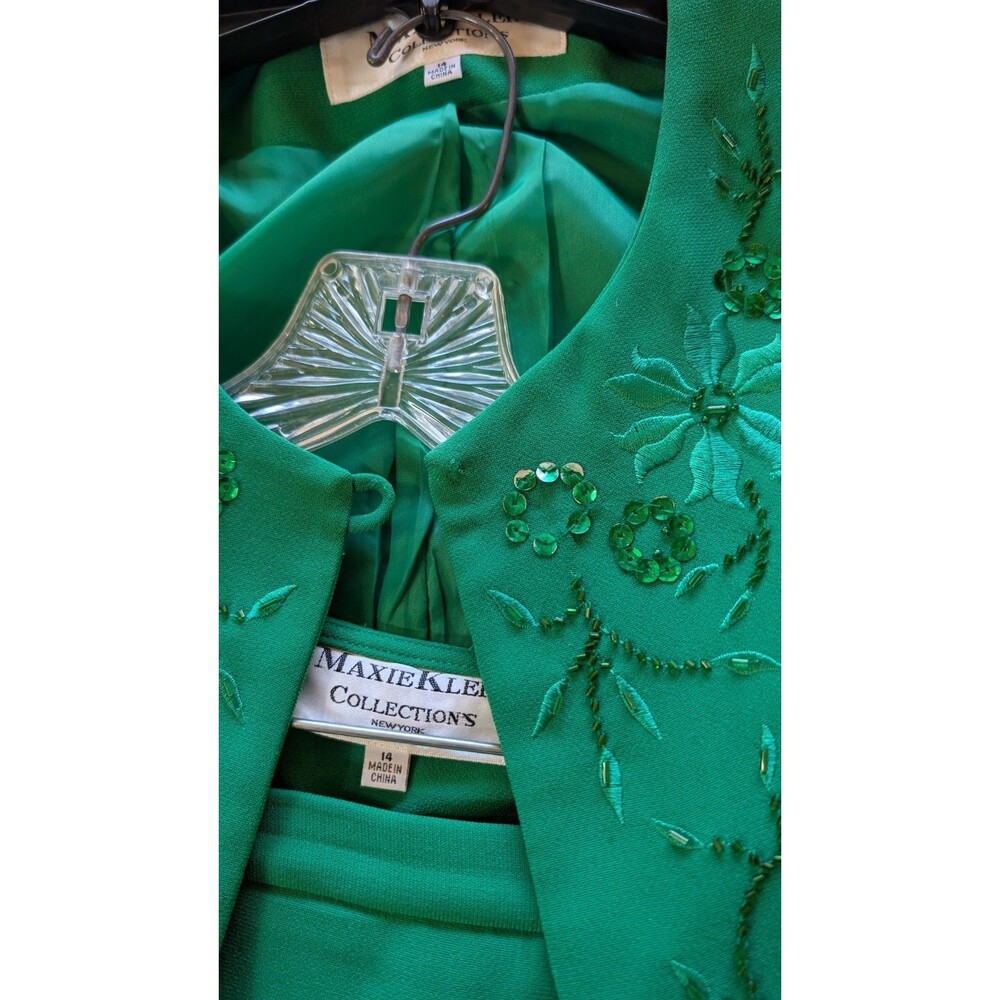 Maxie Klein Vintage 90s Emerald Green Sequin 3pc Skirt & Tank Suit Set Size 14 - Picture 11 of 11